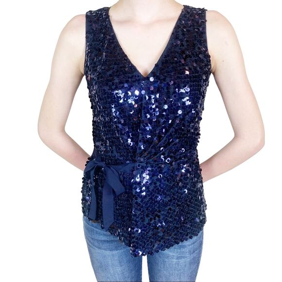 Tahari Dark Blue Sequin Sleeveless Top Size XS - Picture 1 of 7